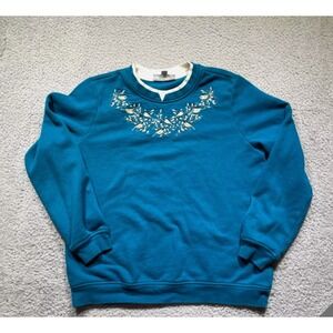 Vintage Breckenridge Sweatshirt Womens L Embroidery Floral Birds Granny Cottage